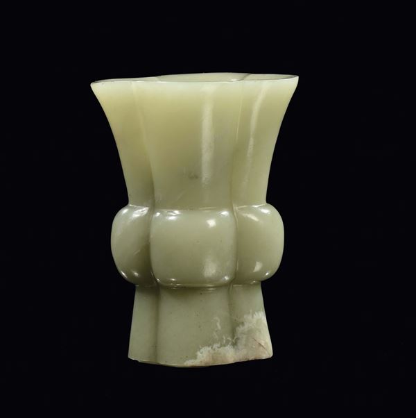 A small yellow jade vase, China, Qing Dynasty, Qianlong Period (1736-1795)