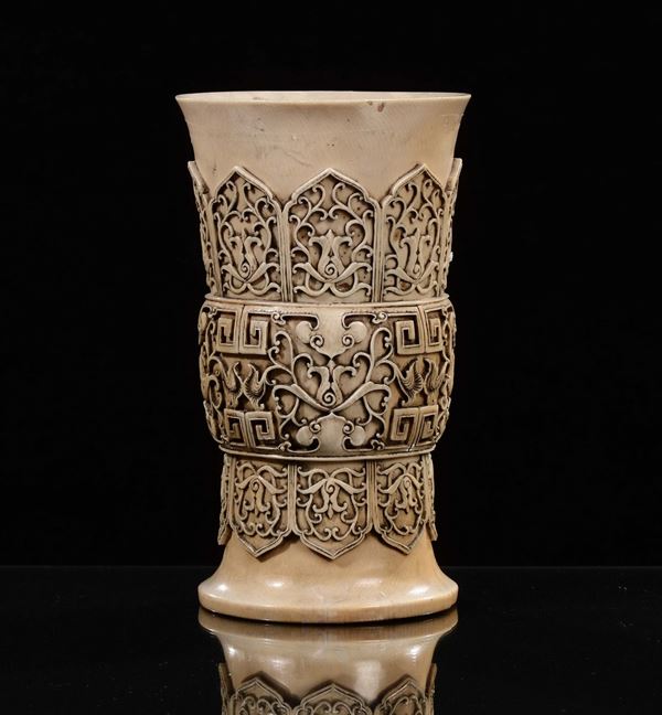 An ivory vase, archaic taste, China, Qing Dynasty, 19th century