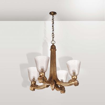 Pierluigi Colli. Lampada da Sospensione in Legno Dorato. Prod. Seguso, Italia, 1940 Ca.