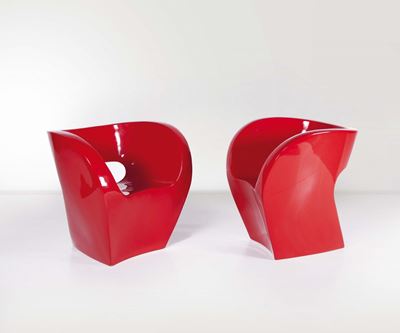 Ron Arad. Coppia di Poltrone Little Albert in Plastica Verniciata. Prod. Moroso, Italia, 1985 Ca.