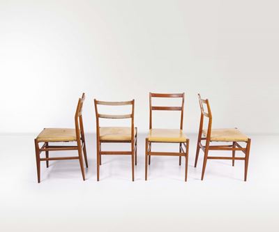 Gio Ponti. Quattro Sedie Leggera in Legno con Rivestimenti in Skai. Prod. Cassina, Italia, 1951