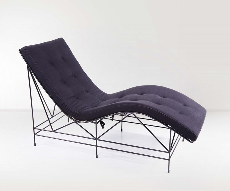 Chaise lounge in metallo verniciato e tessuto. Prod. Italia, 1980 ca.  - Asta Design - Cambi Casa d'Aste