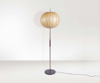 Lampada da Terra in Metallo con Diffusore in Cocoon e Base in Marmo. Prod. Italia, 1960 Ca.