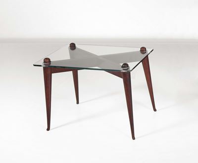 Osvaldo Borsani. Tavolo Basso in Legno con Piano in Cristallo. Prod. Atelier Borani, Italia, 1950...