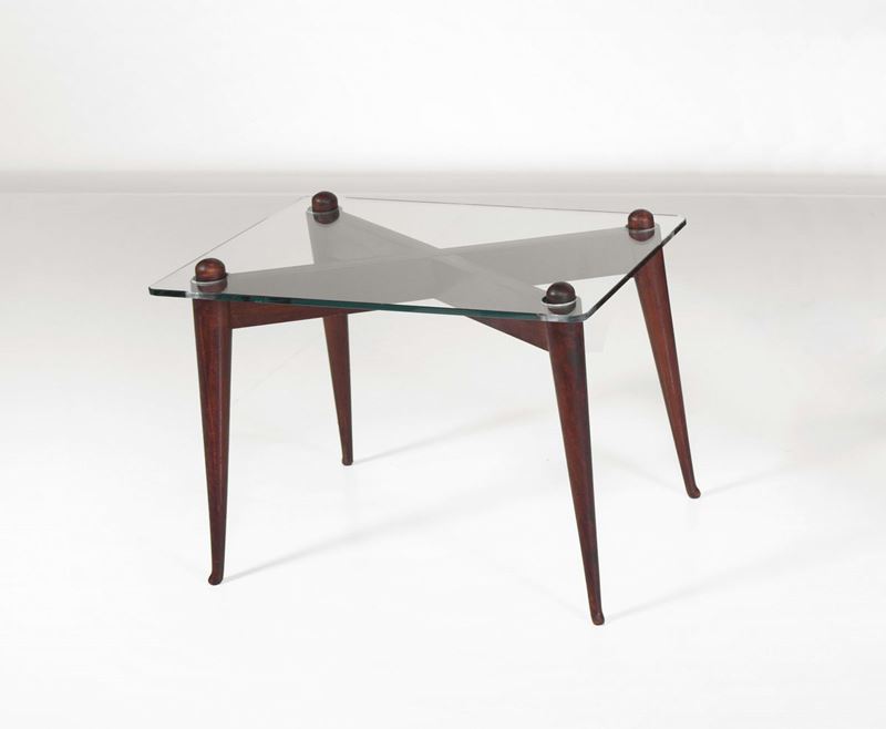 Osvaldo Borsani. Tavolo basso in legno con piano in cristallo. Prod. Atelier Borani, Italia, 1950 ca.  - Auction Design - Cambi Casa d'Aste