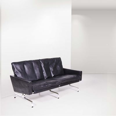 Poul Kjærholm. Raro Divano Pk 31/2 in Acciaio con Rivestimenti Originali in Pelle. Prod. Kold Chr...