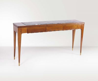 Paolo Buffa. Consolle con Tre Cassetti in Legno con Sezione del Piano in Marmo Verde Alpi. Prod. ...