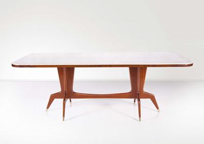 Gio Ponti. Tavolo in Legno di Mogano Laccato con Piano in Travertino. Prod. Italia, 1950 Ca.