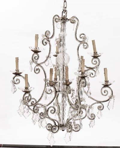 Lampadario in Metallo e Cristalli, XIX Secolo