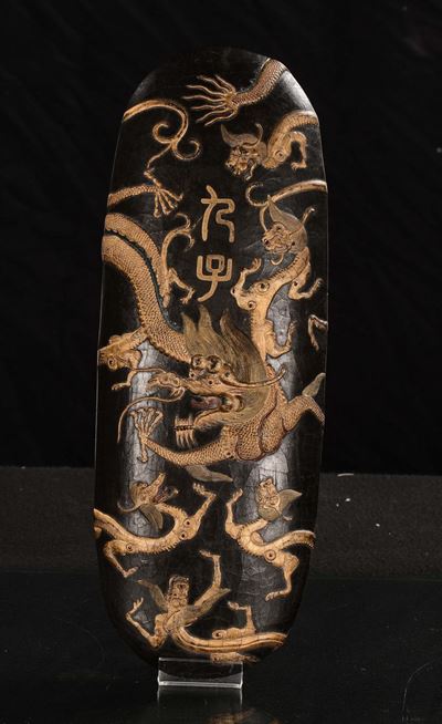 Scultura in Pietra da Inchiostro, Cina, Dinastia Qing, Periodo Jiaqing (1796-1820), Datata 1804