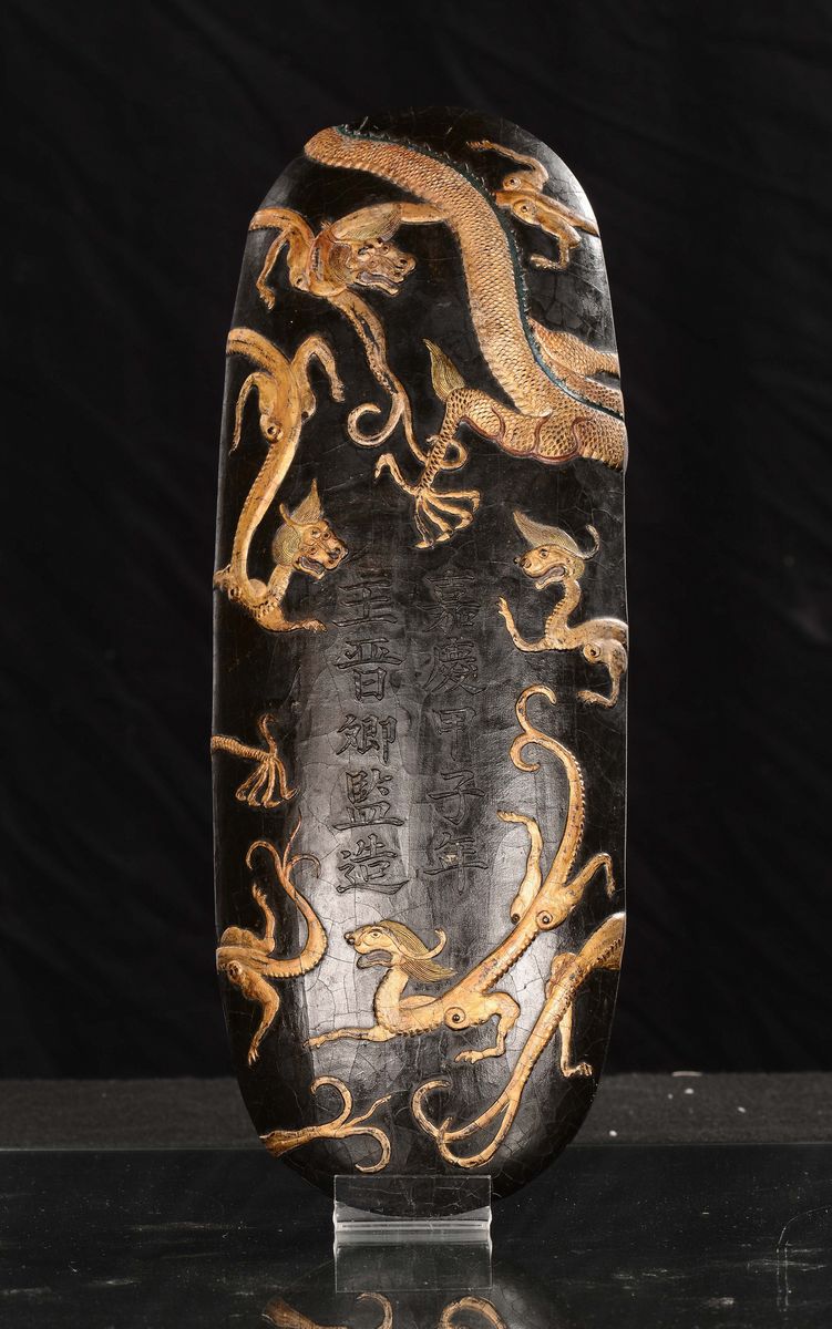 Scultura in Pietra da Inchiostro, Cina, Dinastia Qing, Periodo Jiaqing (1796-1820), Datata 1804