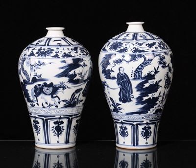 Coppia di Vasi Meiping in Porcellana Bianca e Blu, Cina