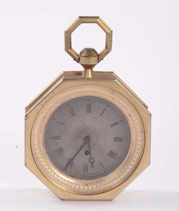 Orologio da carrozza ottagonale in bronzo dorato
