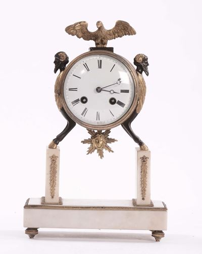 Pendola da Tavolo in Bronzo e Marmo Bianco, XIX Secolo