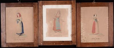 Otto Acquarelli Raffiguranti Costumi Laziali, Firmati G. Valenti 1842