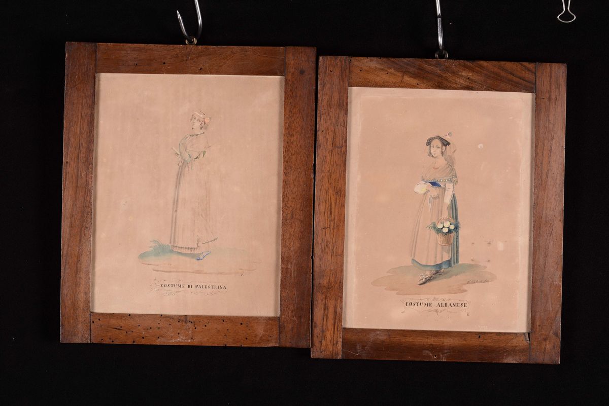 Otto Acquarelli Raffiguranti Costumi Laziali, Firmati G. Valenti 1842