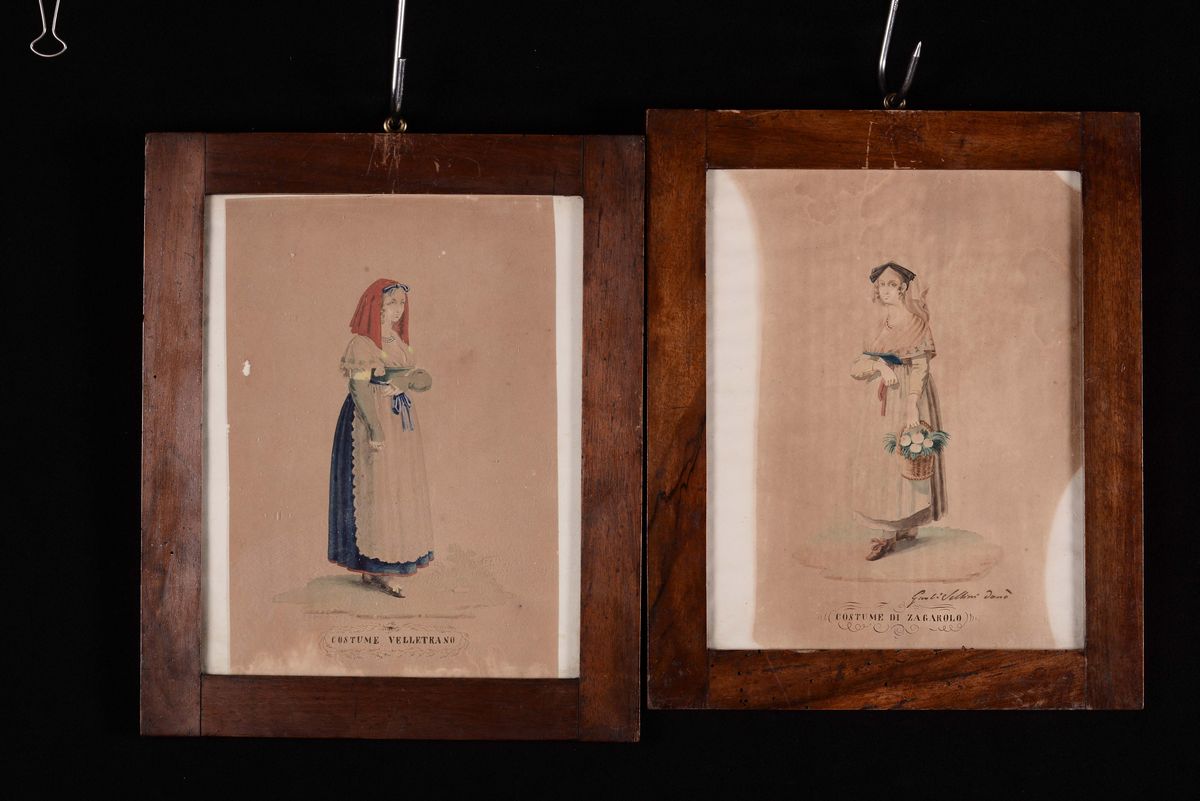 Otto Acquarelli Raffiguranti Costumi Laziali, Firmati G. Valenti 1842