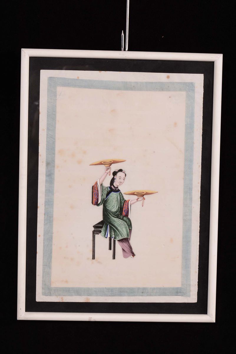 Dodici Acquarelli (?) su Carta di Riso Raffiguranti Suonatori con Diversi Strumenti, Cina XIX Sec...