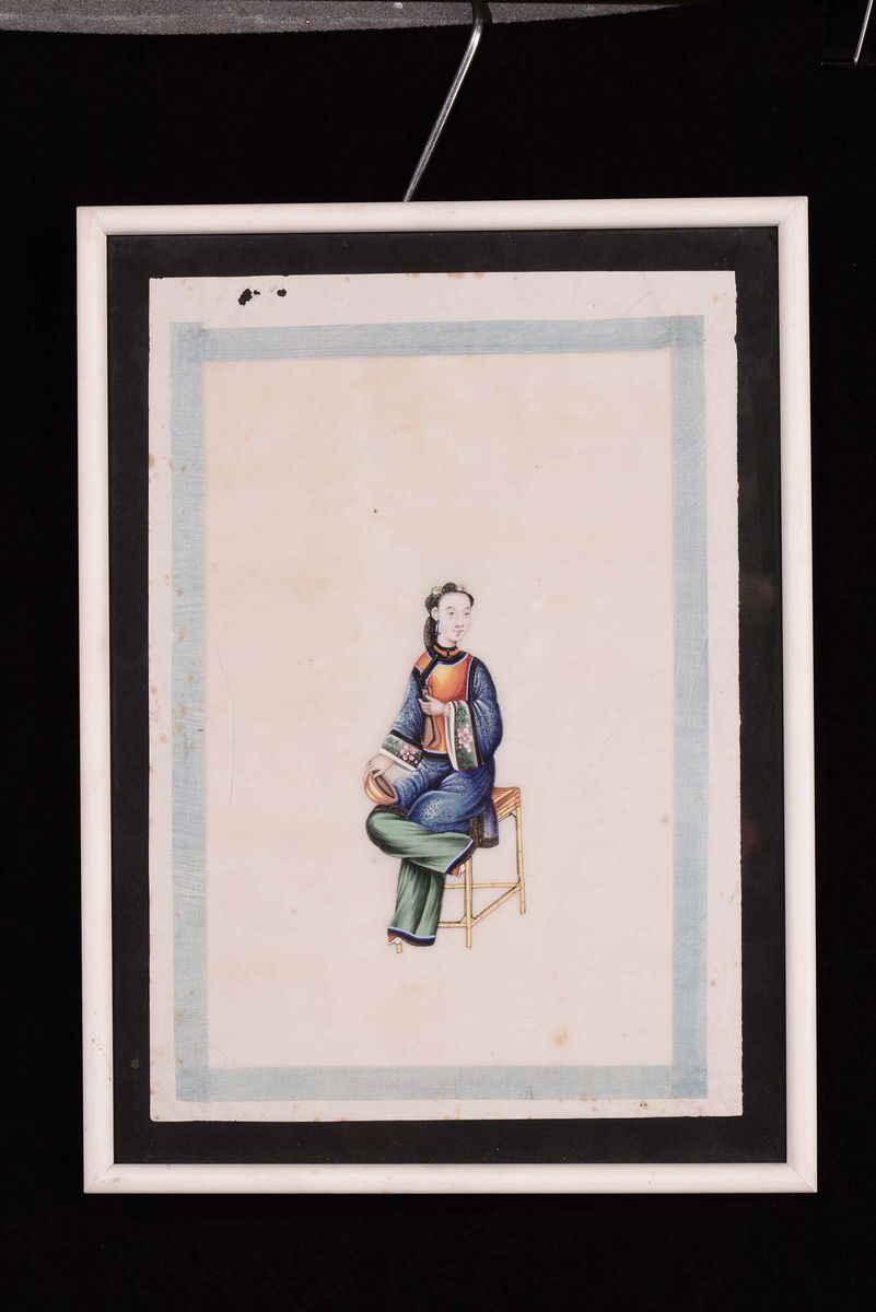 Dodici Acquarelli (?) su Carta di Riso Raffiguranti Suonatori con Diversi Strumenti, Cina XIX Sec...