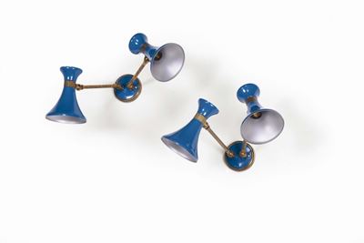 Stilnovo. Coppia di Appliques in Ottone e Alluminio Verniciato. Prod. Stilnovo, Italia, 1950 Ca.