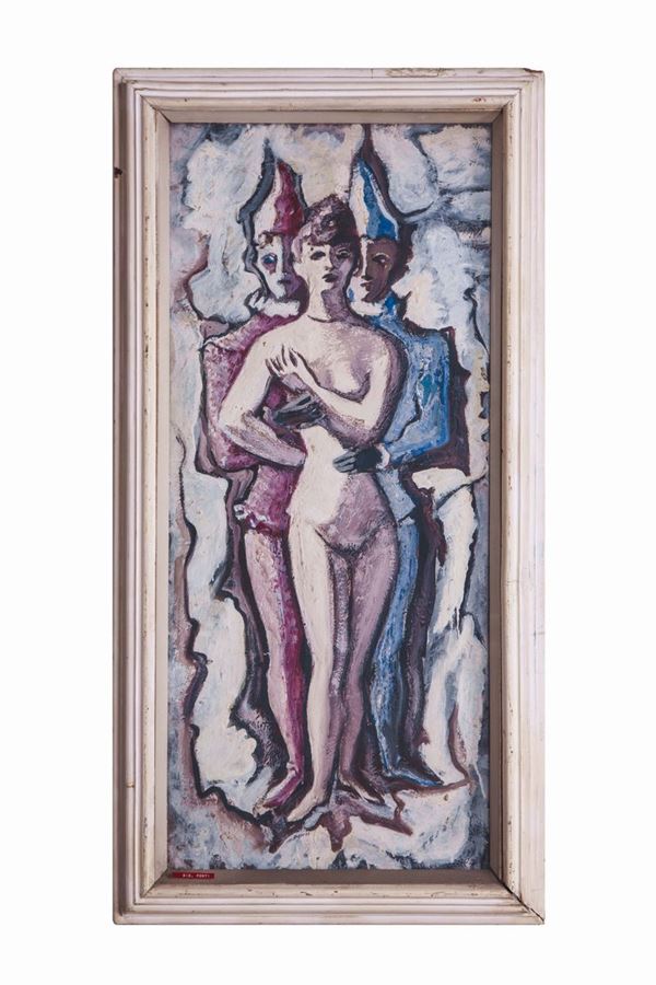 COLLEZIONE BONARDI.Gio Ponti. Dipinto tempera su legno La Venere dei Pagliacci.Italia, 1950 ca
