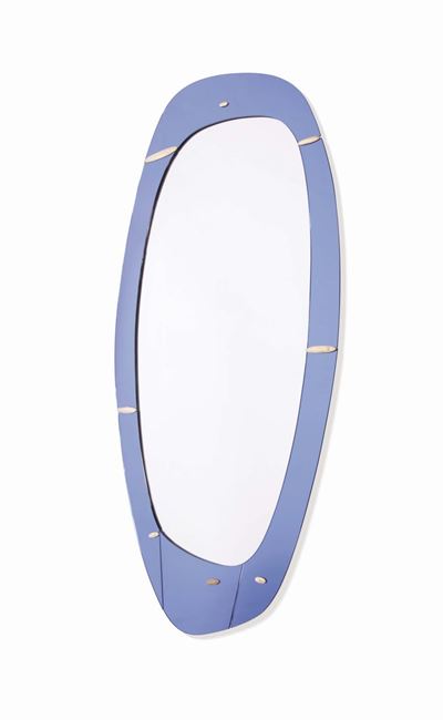 Cristal Art. Specchiera in in Vetro Specchiato Colorato e Ottone. Prod. Cristal Art, Italia, 1950...