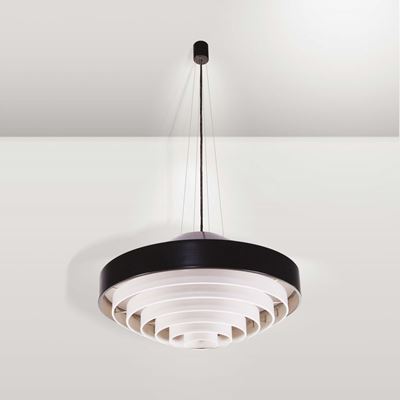 Stilnovo. Lampada da Sospensione in Alluminio Verniciato. Prod. Stilnovo, Italia, 1960 Ca.