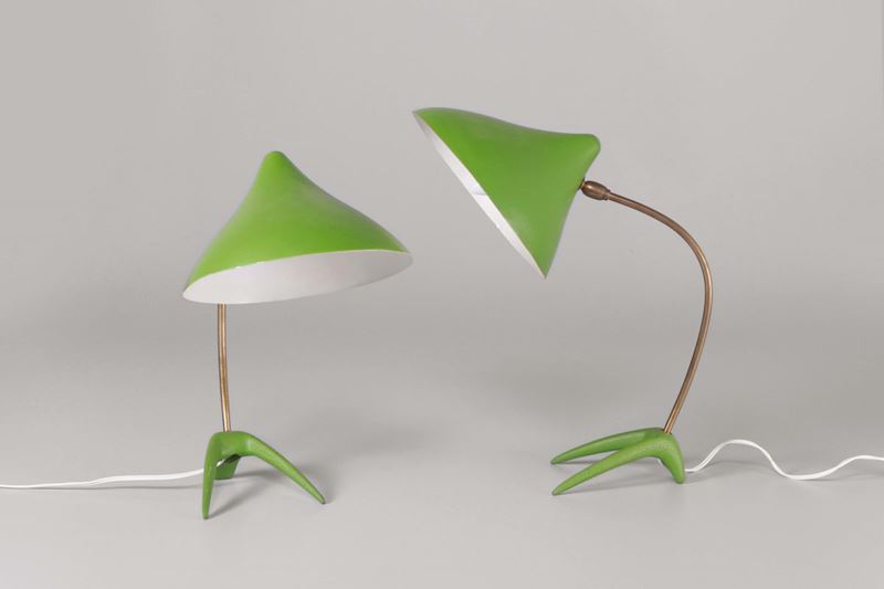 Coppia di lampade da tavolo in metallo verniciato. Prod. Italia, 1950 ca.  - Asta Design - Cambi Casa d'Aste