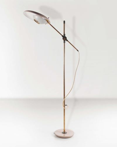 Oscar Torlasco. Lampada da Terra Modello 555t in Alluminio Verniciato, Ottone e Vetro. Prod. Lumi...