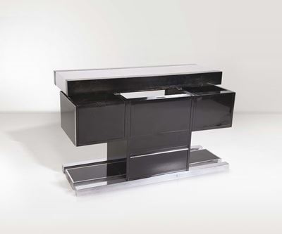 Willy Rizzo. Mobile Bar con Struttura in Laminato Nero e Base in Metallo Cromato. Prod. Sabot, It...