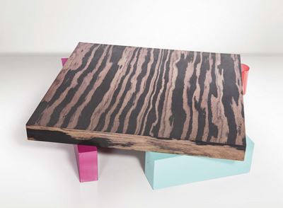 Ettore Sottsass. Tavolino in Legno Laminato. Prod. Alessi, Italia, 1980 Ca.