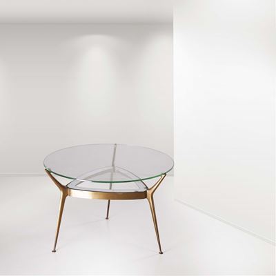 Cesare Lacca. Tavolino in Bronzo, Vetro e Vetro Specchiato. Prod. Fontana Arte, Italia, 1950 Ca.