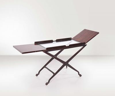 Cesare Lacca. Carrello Tavolino in Palissandro e Vetro con Ruote in Ottone. Prod. Italia, 1948