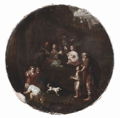 Francesco Crespi (1665-1757), nei Modi Discena di Genere con Personaggi e Cane