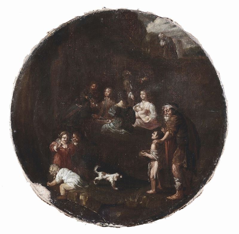 Francesco Crespi (1665-1757), nei modi di Scena di genere con personaggi e cane  - Auction Antique and Old Masters - Cambi Casa d'Aste