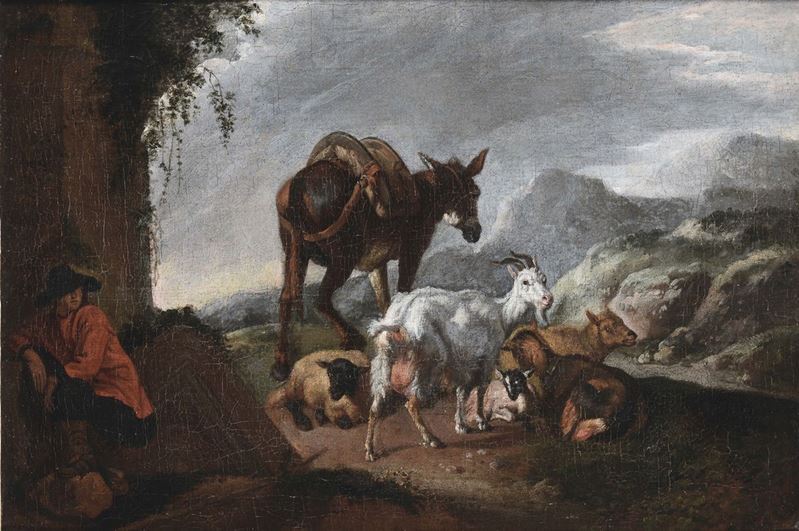 Francesco Londonio (1723-1783), attribuito a Paesaggio con armenti  - Asta Antiquariato e Dipinti Antichi - Cambi Casa d'Aste