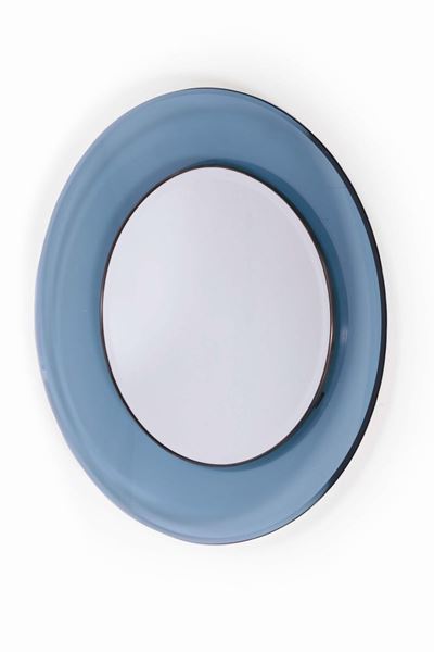 Specchiera con Cornice in Vetro Curvato e Molato e Profilo in Ottone. Prod. Italia, 1970 Ca.