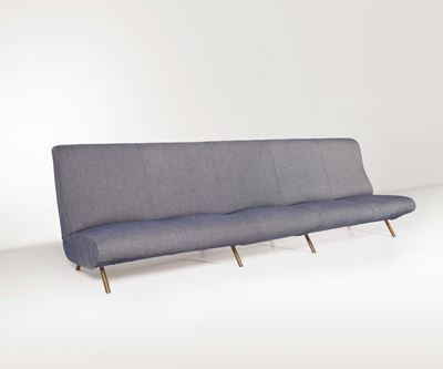 Marco Zanuso. Divano XI Triennale in Metalo con Piedi in Ottone e Rivestimento in Tesuto. Prod. A...