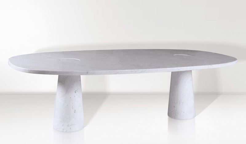 Angelo Mangiarotti. Grande tavolo della serie Eros in marmo bianco di Carrara. Prod. Skipper, Italia, 1970 ca.  - Auction Design - Cambi Casa d'Aste
