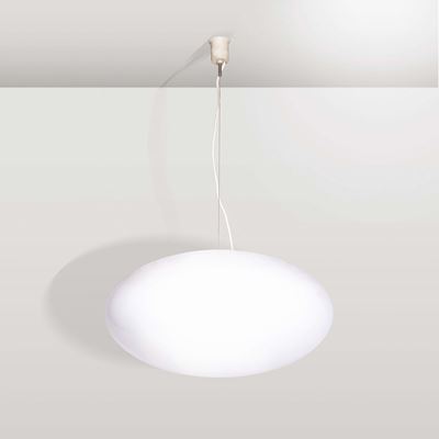 Stilnovo. Lampada da Sospensione in Metallo Verniciato e Vetro Opalino Bianco. Prod. Stilnovo, It...