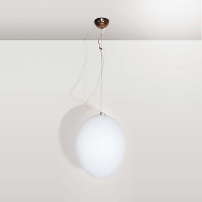 Stilnovo. Lampada da Sospensione in Ottone e Vetro Opalino Bianco. Prod. Stilnovo, Italia, 1950 C...