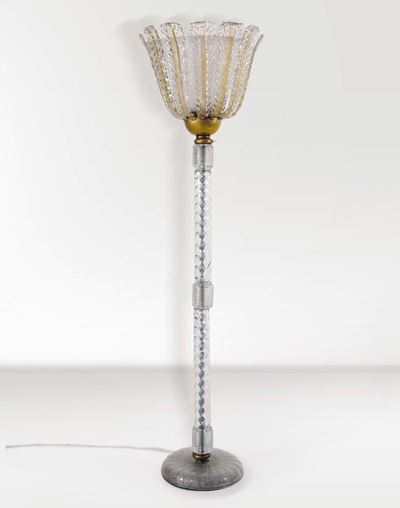 Ercole Barovier. Lampada da Terra in Vetro di Murano. Prod. Barovier e Toso, Italia, 1930 Ca.