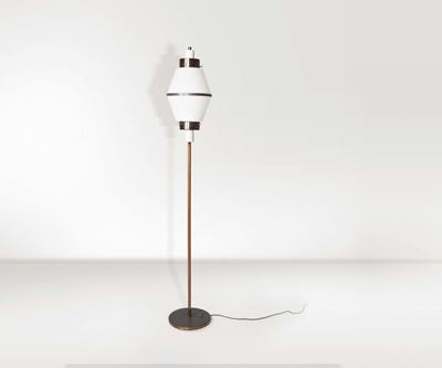 Stilnovo. Lampada da Terra in Ottone con Diffusore in Plexiglas Opalino. Prod. Stilnovo, Italia, ...