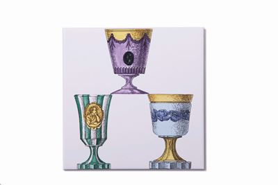 Piero Fornasetti. Otto Piastrelle con Decoro Policromo. Prod. Fornasetti, Italia, 1960 Ca.