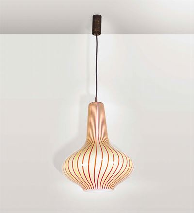 Massimo Vignelli. Lampada da Sospensione in Vetro di Murano, Lavorazione a Canne. Prod. Venini, I...