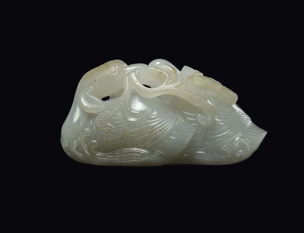 A small white jade carved duck, China, Qing Dynasty, Qianlong period (1736-1796)
