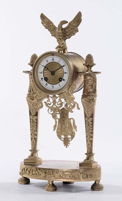 Orologio Carlo X a Portico in Bronzo Dorato, XIX Secolo