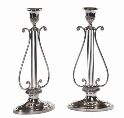 Coppia di Candelieri in Argento a Lira, XIX Secolo
