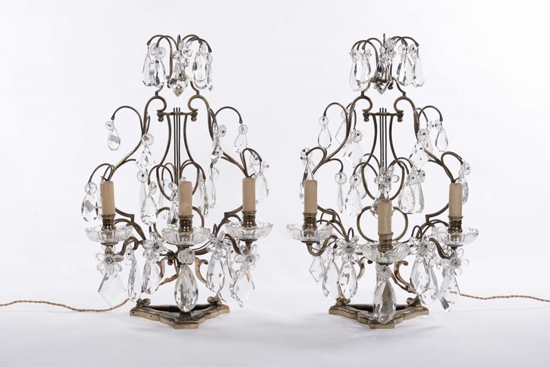Coppia di girandoles con cristalli, XIX secolo  - Auction Antique and Old Masters - Cambi Casa d'Aste