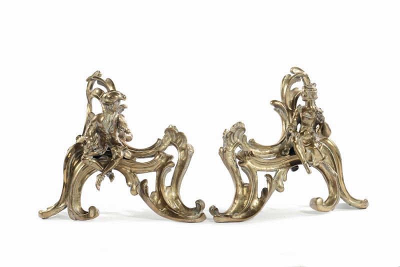 Coppia di alari in bronzo dorato, XIX secolo  - Auction Antique and Old Masters - Cambi Casa d'Aste